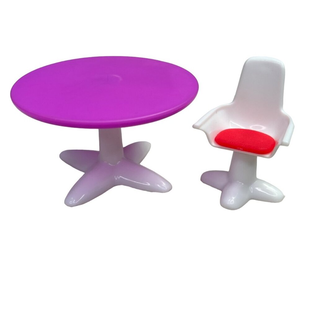 Little Tikes Dollhouse Dining Table and Chair Set Purple White Red 2 Piece